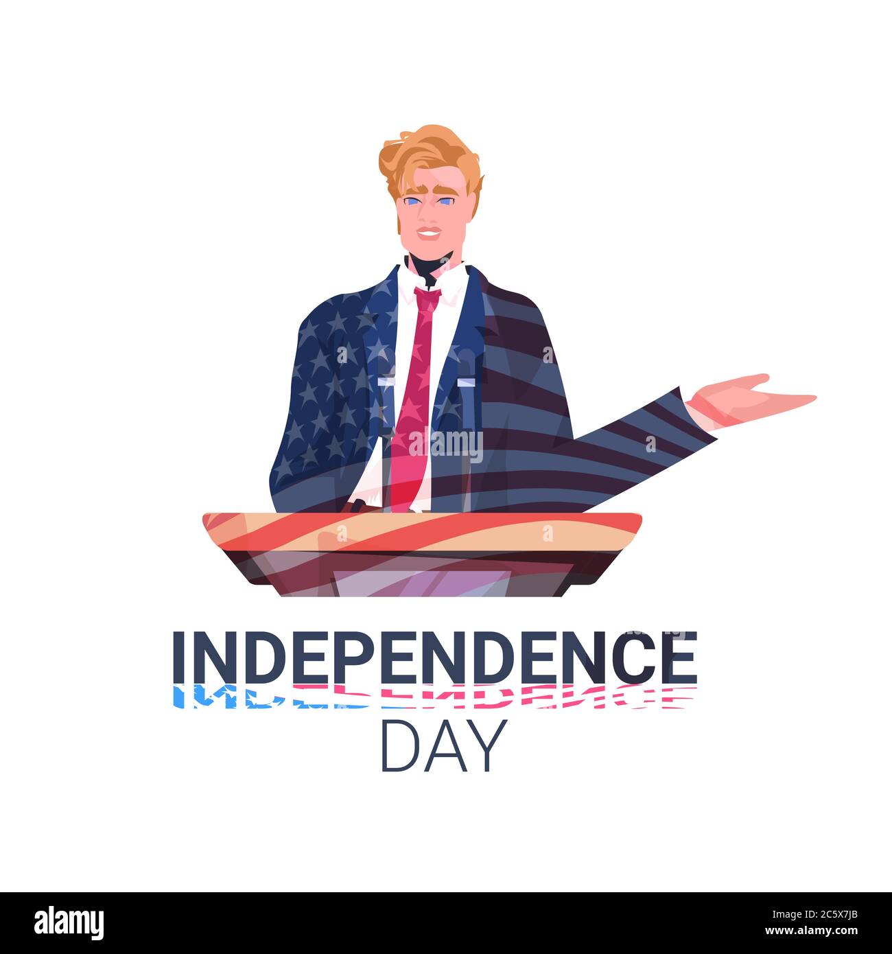 politician making speech from tribune with usa flag 4th of july american independence day celebration concept portrait vector illustration Stock Vector
