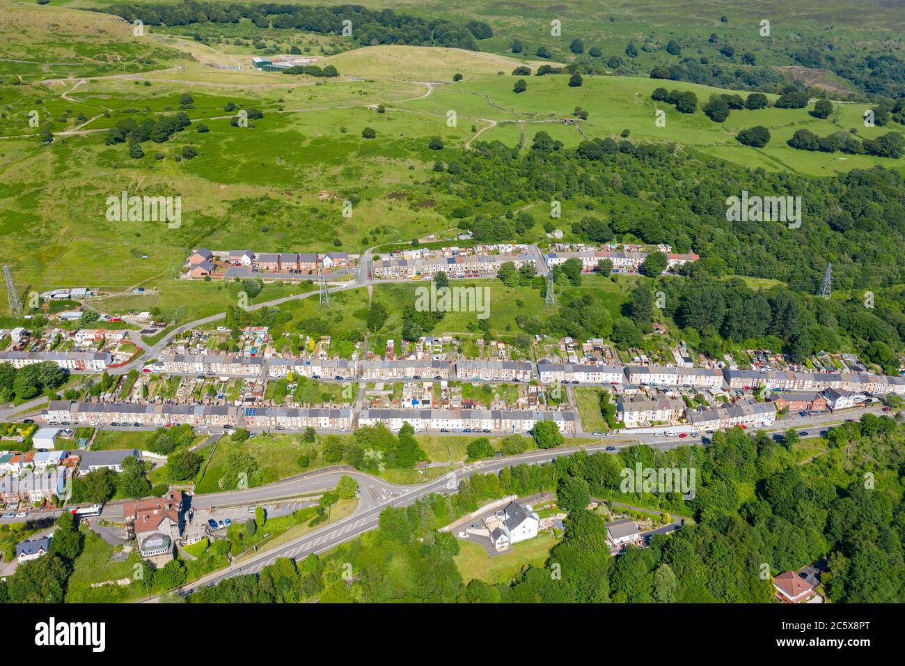 Aerial view of the Welsh town of Ebbw Vale in the South Wales Valleys