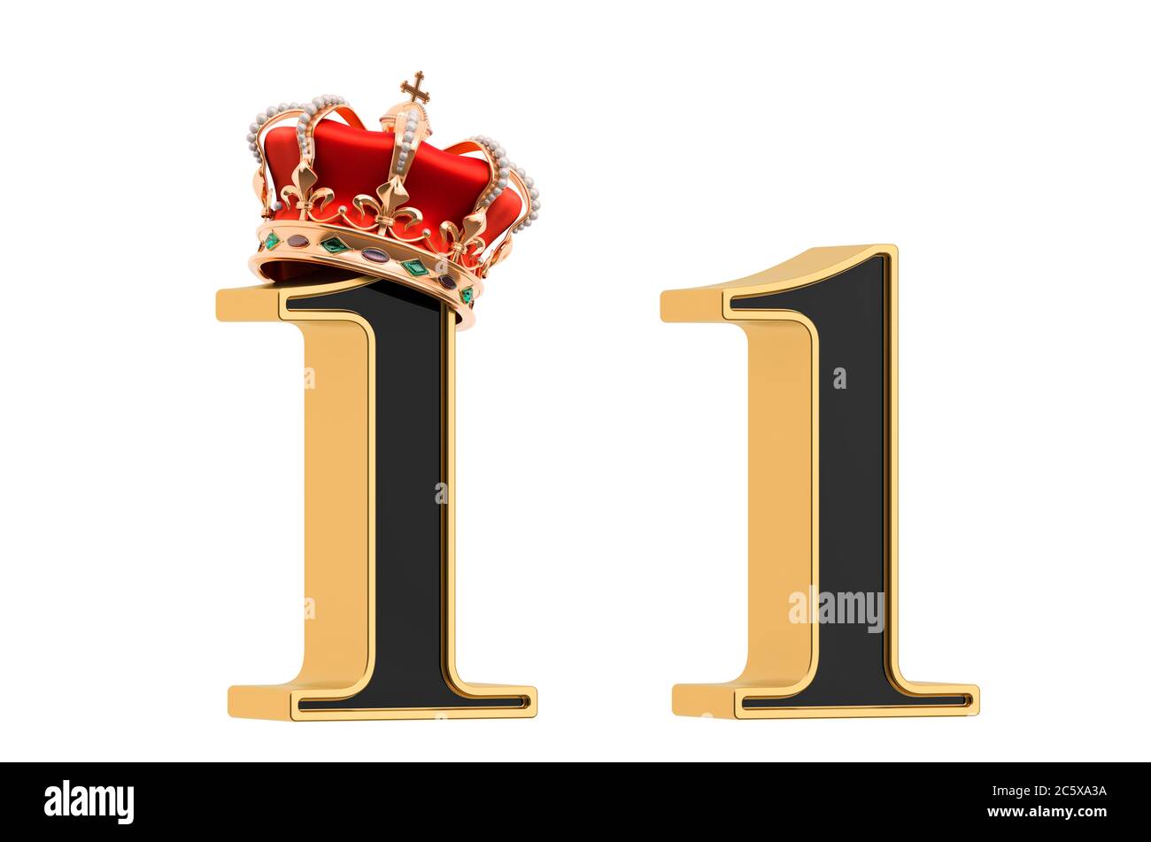 Number 1 with gold crown and without, black font with golden border. 3D