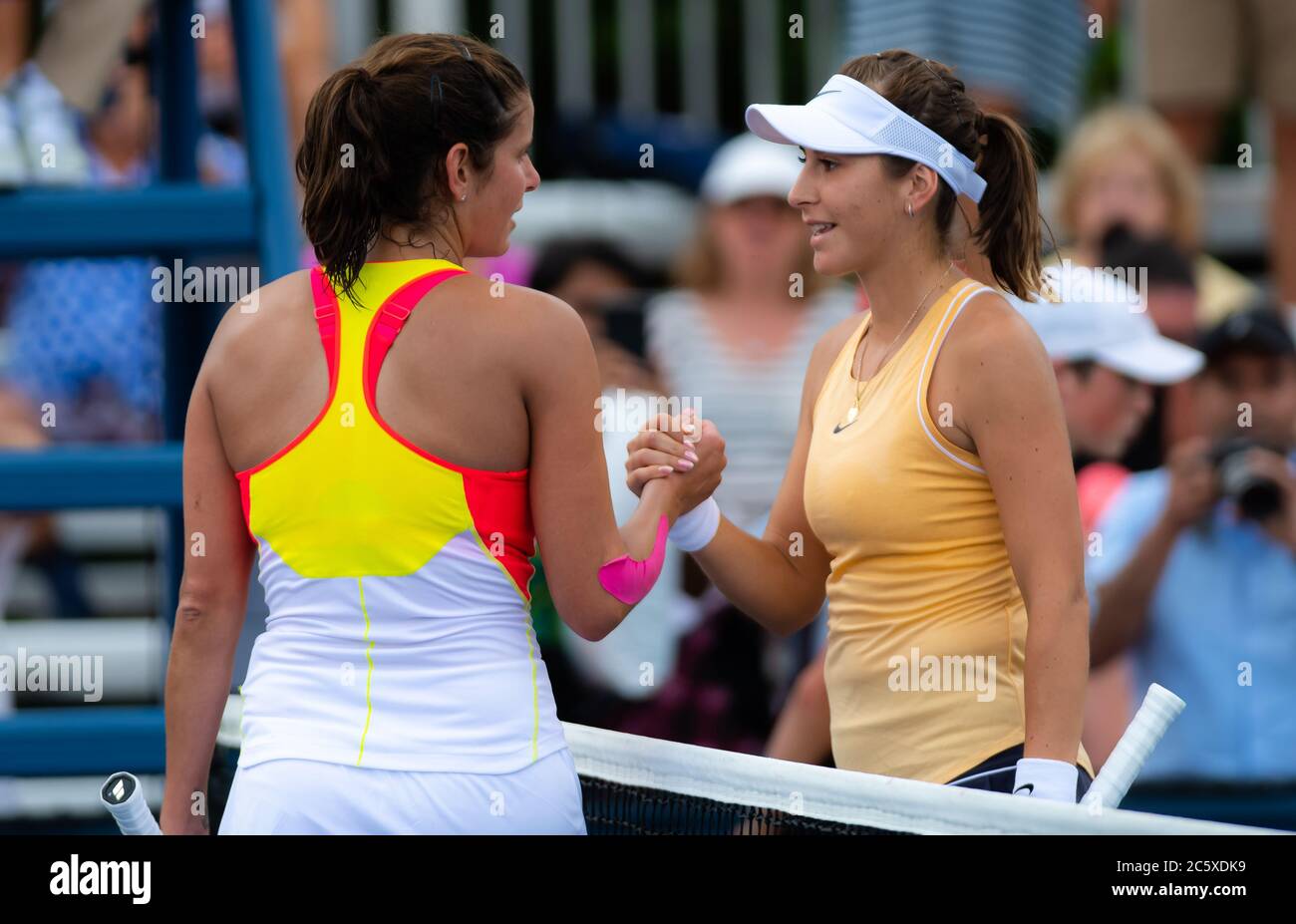 Julia Goerges of Germany & Belinda Bencic of Switzerland at the net after  their second round match at the 2019 Rogers Cup WTA Premier Tennis 5  Tournament Stock Photo - Alamy