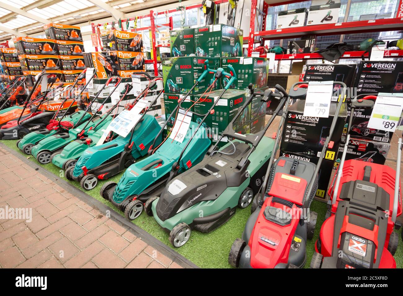 Sovereign Lawn Mower  on  display in Garden center in Kent, England Stock Photo