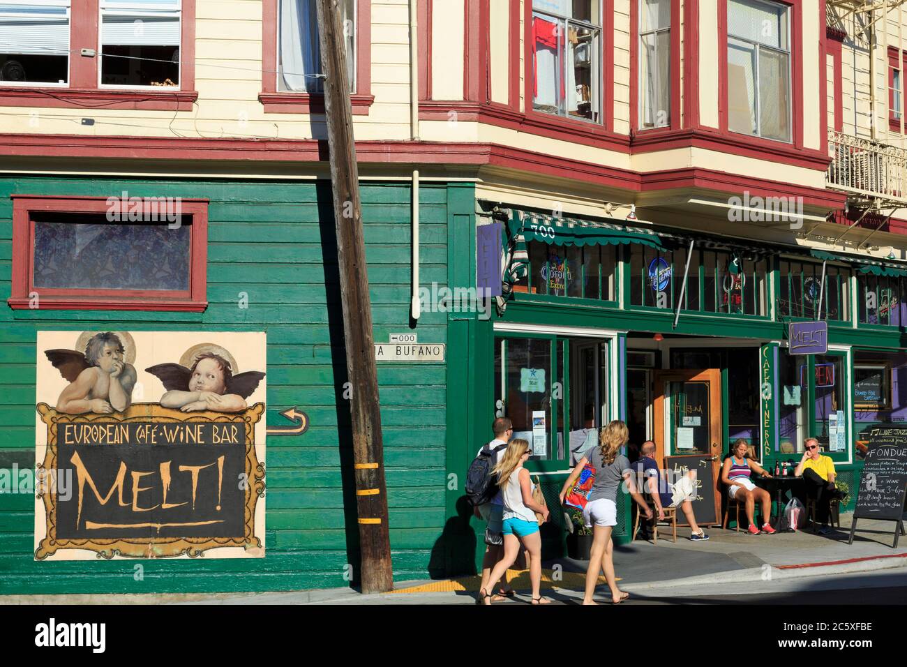 Cafe on Columbus Avenue,North Beach District,San Francisco,California,USA Stock Photo
