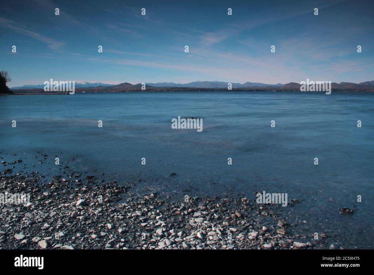 View of Adirondacks and Lake Champlain at Charlotte Beach in Vermont