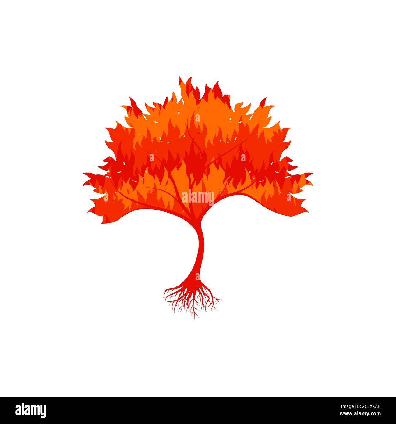 trees with burning leaves as a sign of forest fires. vector illustration. Stock Vector