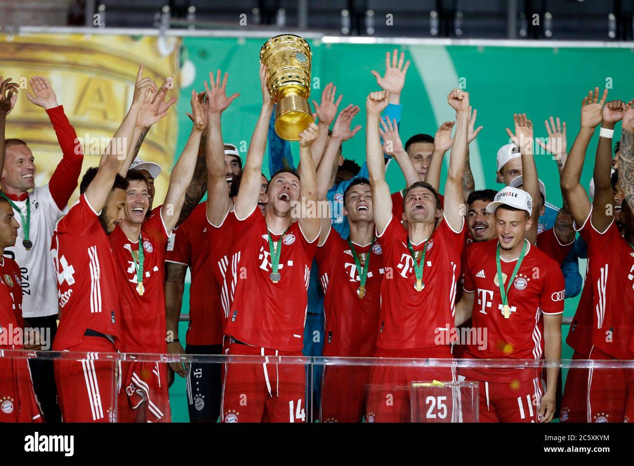 Berlin, Germany, 4 th July 2020, Celebration winner ceremony: Ivan PERISIC,  FCB 14 lifts the trophy at the DFB Pokal Final match FC BAYERN MUENCHEN -  BAYER 04 LEVERKUSEN 4-2 in season