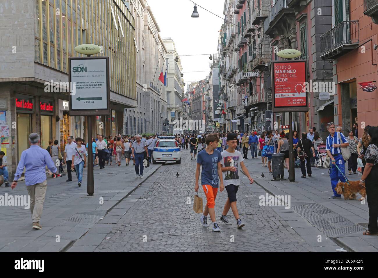 Naples, Italy June 25, 2014 People Walking at Via Toledo Shopping