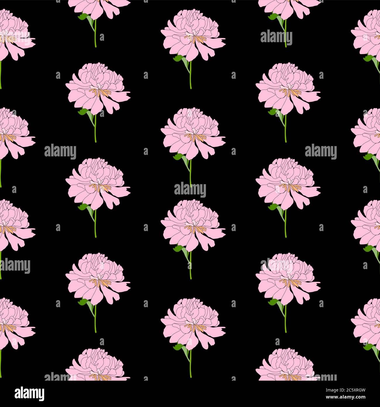 Abstract Hand Drawn Peony flower seamless pattern background. Vector ...