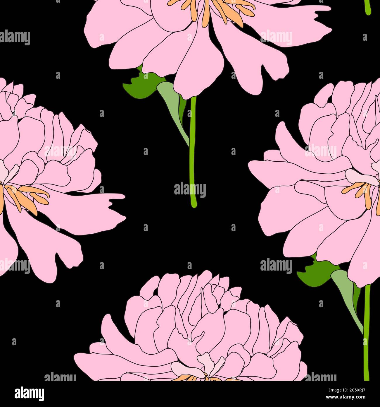 Abstract Hand Drawn Peony flower seamless pattern background. Vector ...