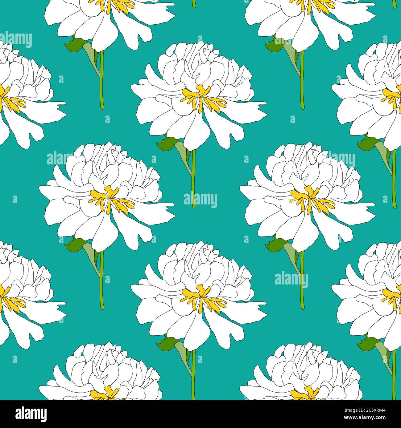 Abstract Hand Drawn Peony flower seamless pattern background. Vector ...