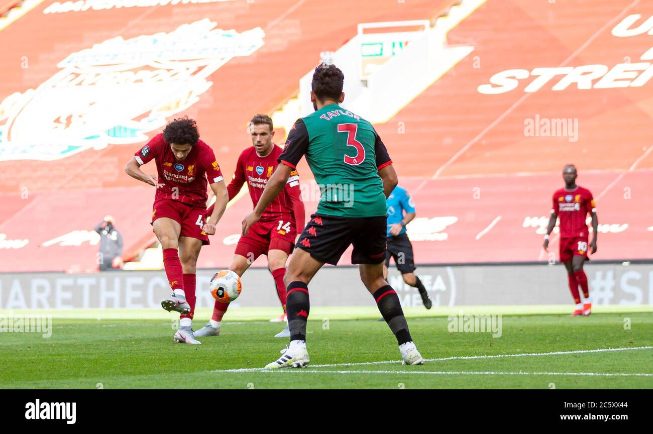Liverpool 6th July 2020 Liverpool S Curtis Jones 1st L Scores A Goal During The Premier League