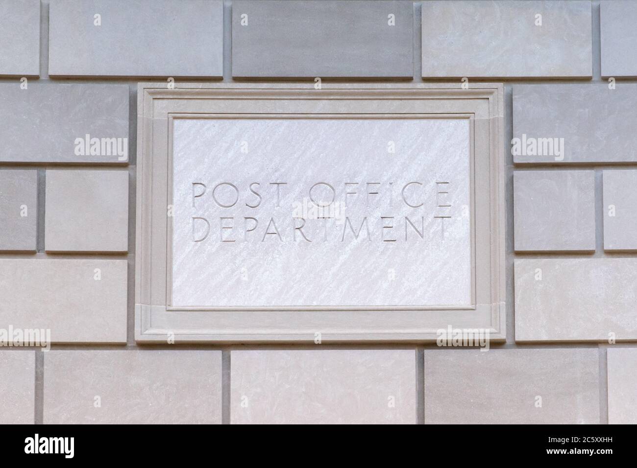 Washington, D.C. / USA - July 05 2020: Sign at the entrance of the United States Post Office Department. Stock Photo