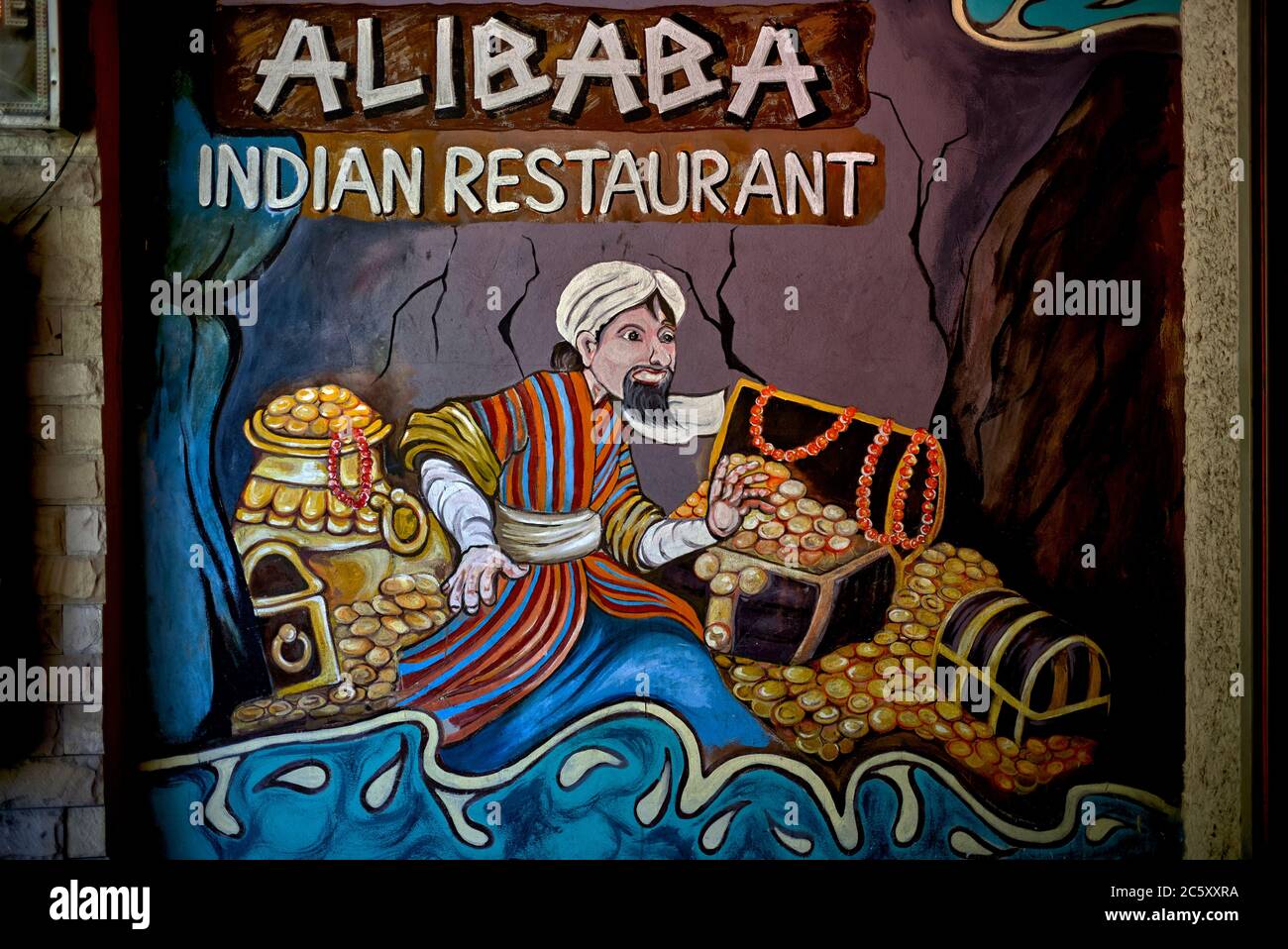 Wall art Ali Baba at an Asian Indian restaurant Stock Photo