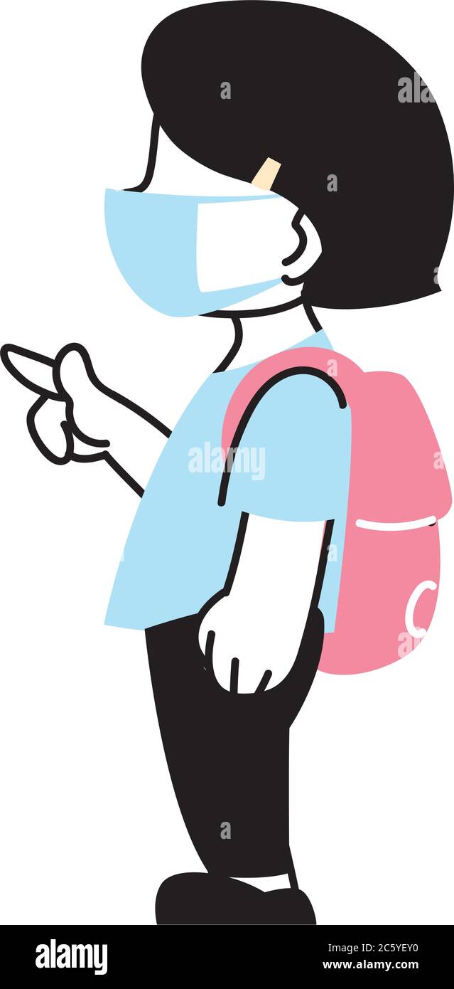 girl with mask going back to school vector illustration desing Stock ...