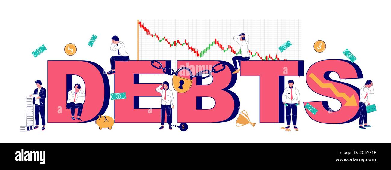 Debts typography banner template, vector flat illustration Stock Vector