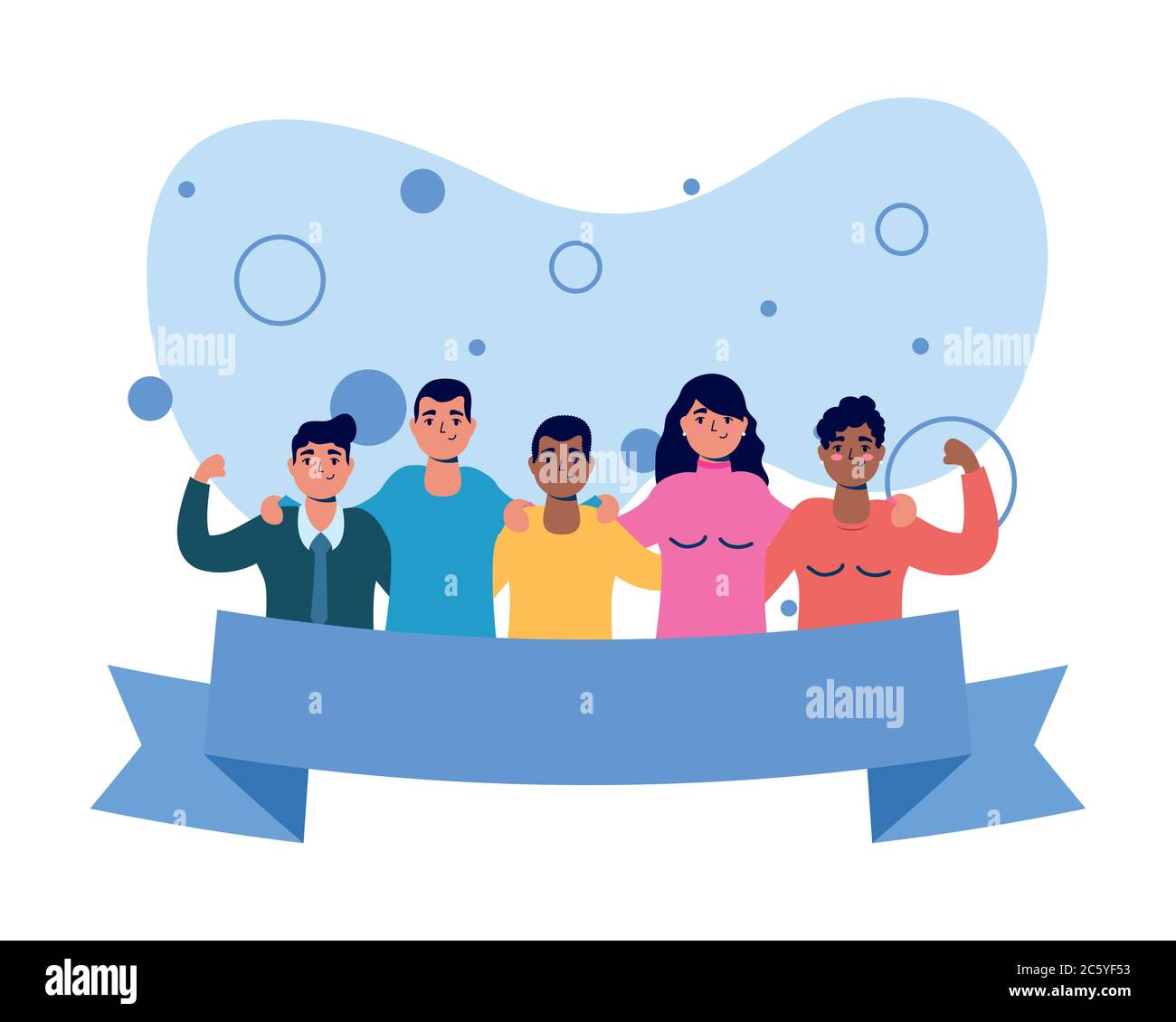 women and men friends with ribbon design of friendship and love theme ...