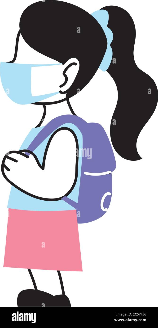 girl with mask going back to school vector illustration desing Stock ...