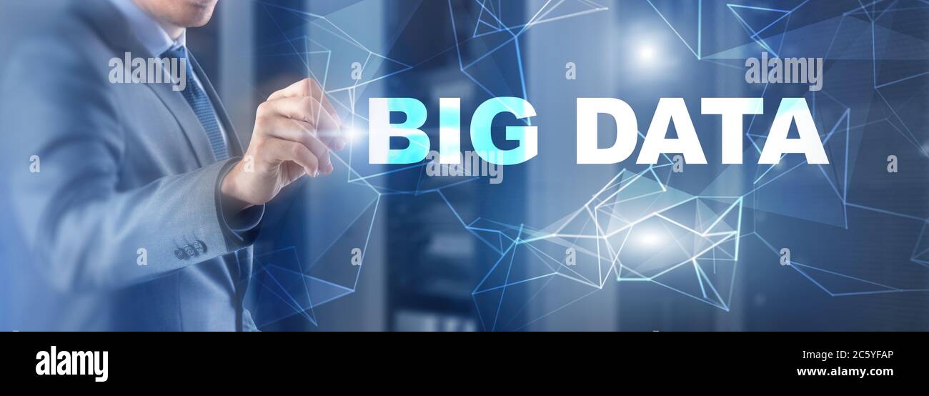 Big Data concept on Geometric lines background. Blurred Data Center. Stock Photo