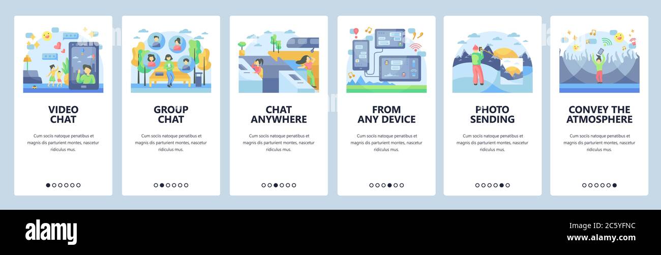 Messaging website and mobile app onboarding screens vector template Stock Vector