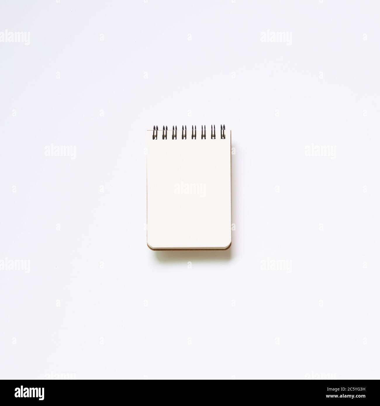 Empty notebook on white background. top view, copy space Stock Photo