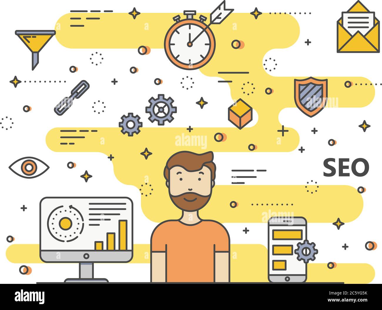 Vector thin line flat design SEO concept illustration Stock Vector ...