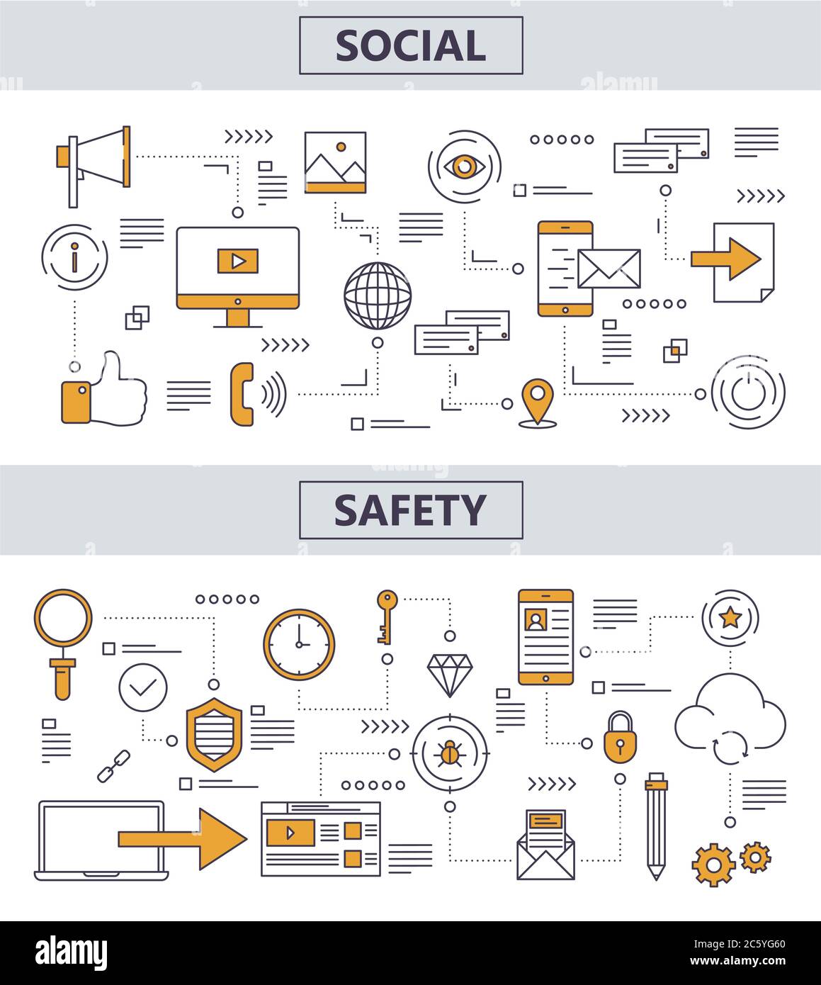 Vector thin line flat design social safety concept banners Stock Vector ...