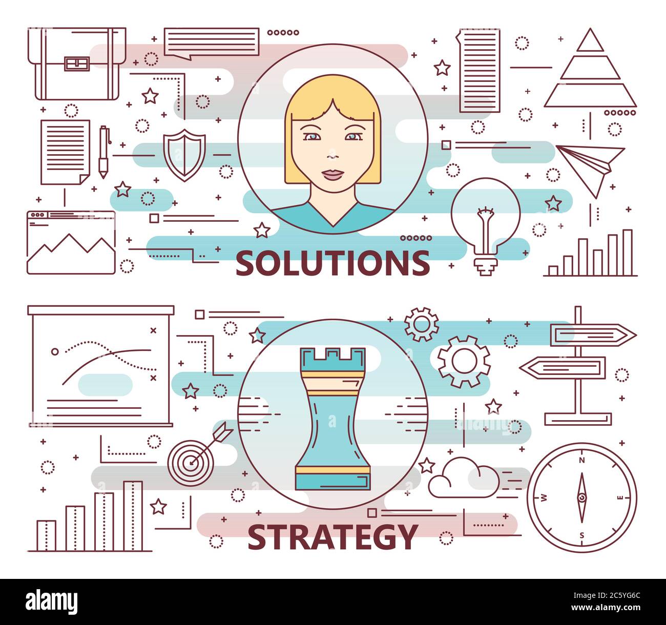Vector thin line flat design Solutions and Strategy concept banners ...