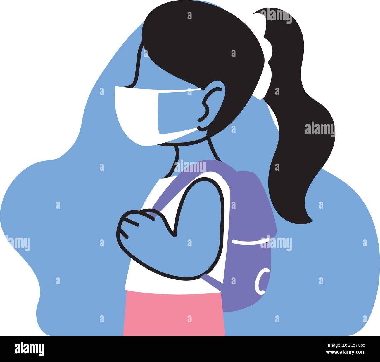 girl with mask going back to school vector illustration desing Stock ...