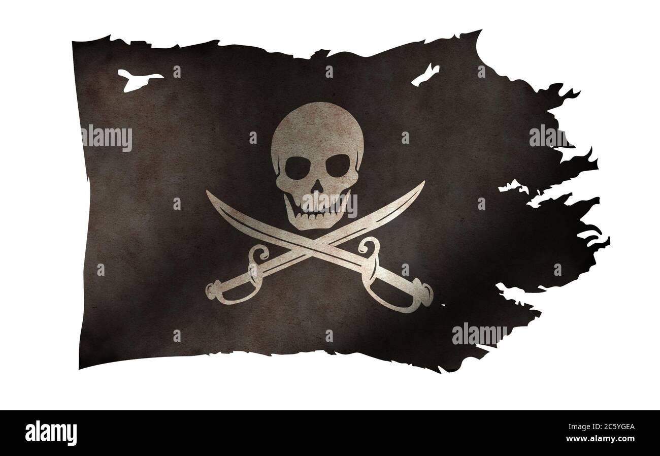 Dirty and torn pirates flag illustration / skull and bones Stock Photo