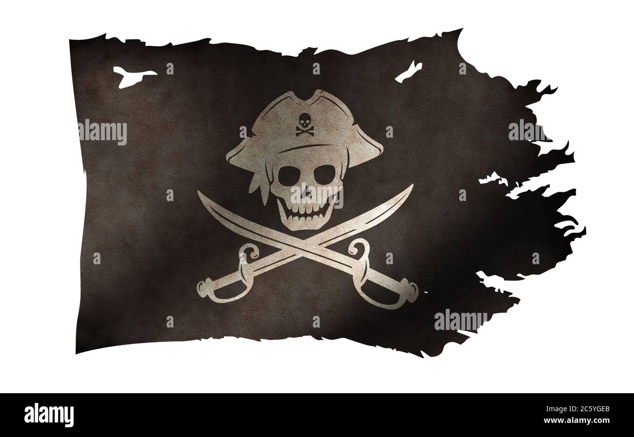 Dirty and torn pirates flag illustration / skull and bones Stock Photo -  Alamy