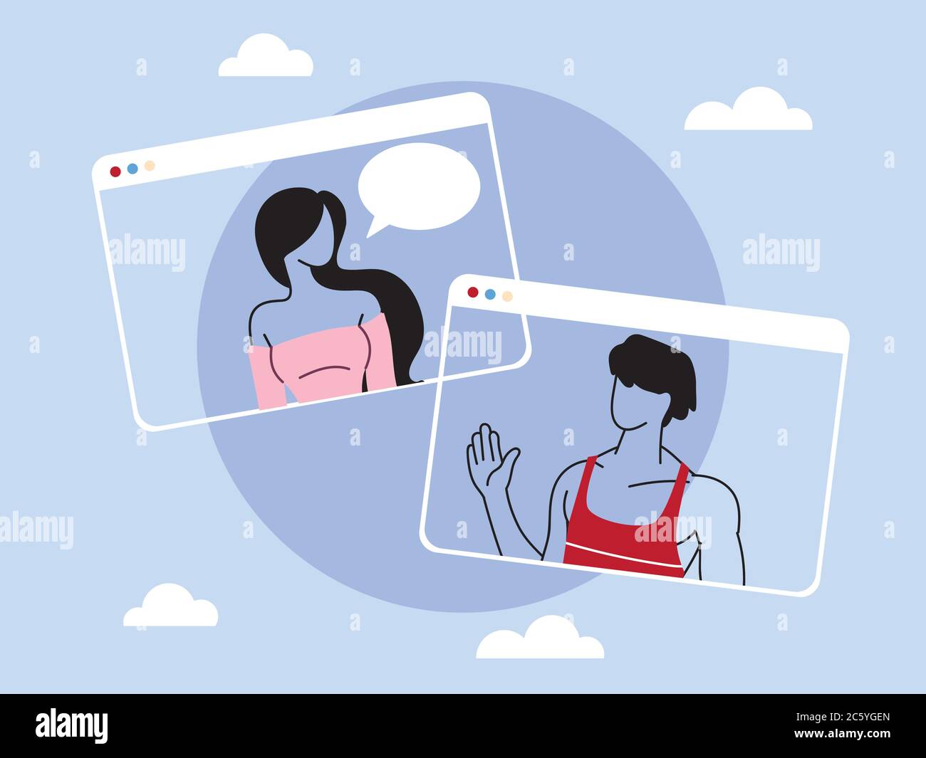 Social Distance Call people talk in video call conference, social distancing vector ...