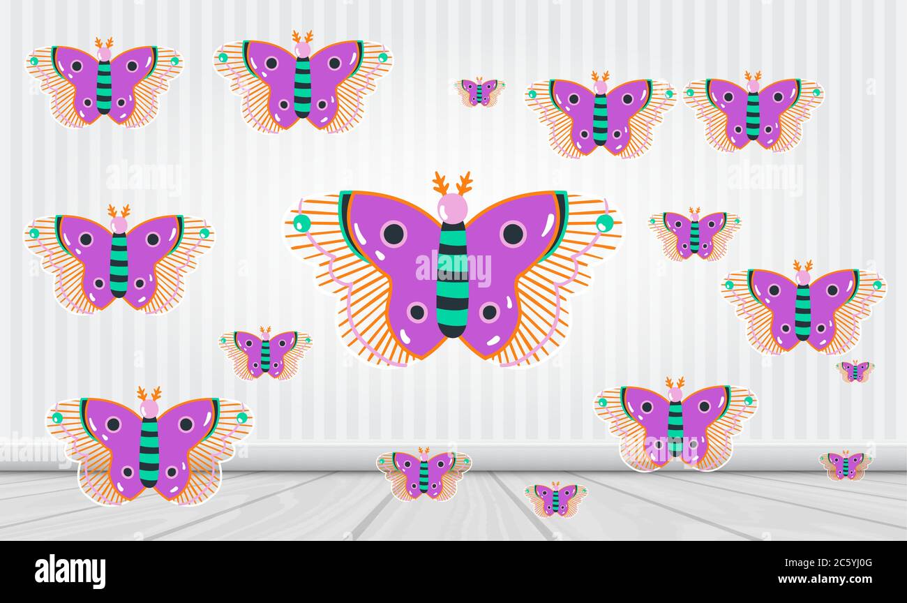 several beautiful butterflies on abstract backgrounds Stock Vector