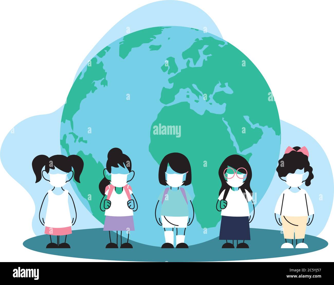 global protected children with masks vector illustration desing Stock Vector