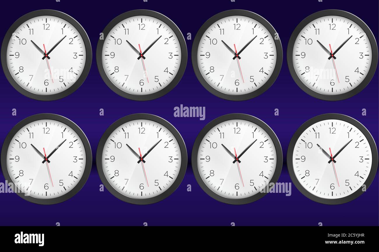 collection of world clock on abstract backgrounds Stock Vector Image