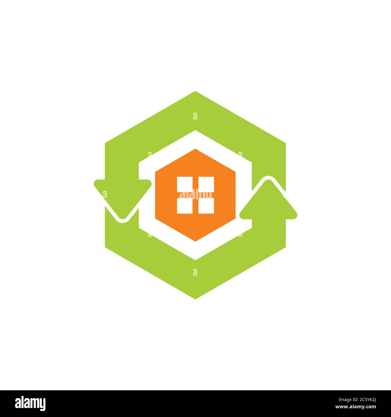 green refresh home hexagonal arrow symbol logo vector Stock Vector