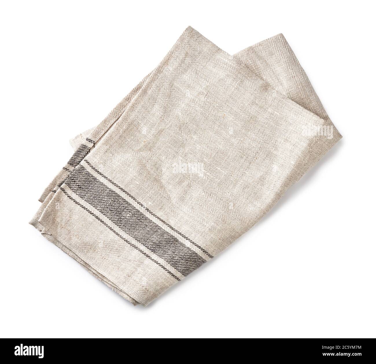 Kitchen grey folded table cloth isolated on white background. Top view of napkin. Stock Photo