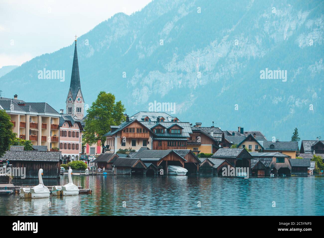 panoramic view of hallstatt city in austria Stock Photo