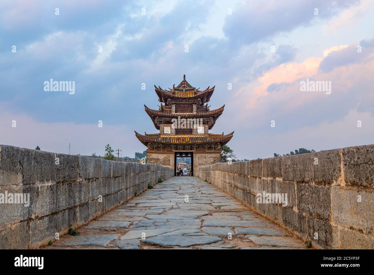 Shuanglong Bridge, also known as double dragon bridge, an ancient bridge in Yunnan, Province, China. Stock Photo