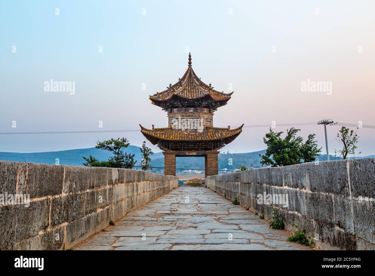Shuanglong Bridge, also known as double dragon bridge, an ancient bridge in Yunnan, Province, China. Stock Photo