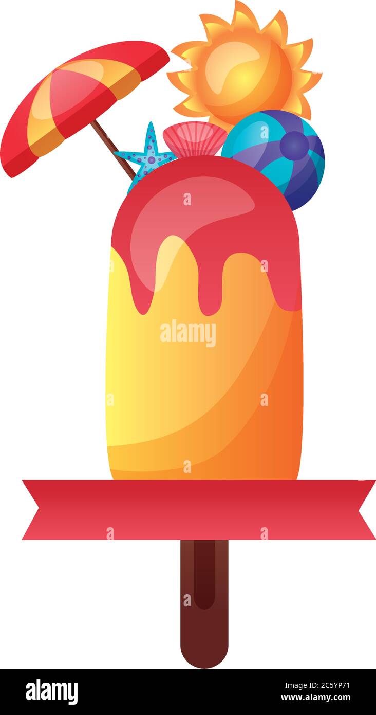 ice cream umbrella sun and ball design, Summer vacation tropical