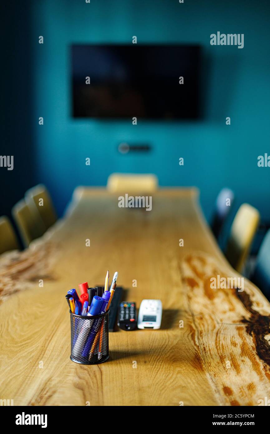 Aestetic indoor business interior office meeting room with table and chairs Stock Photo