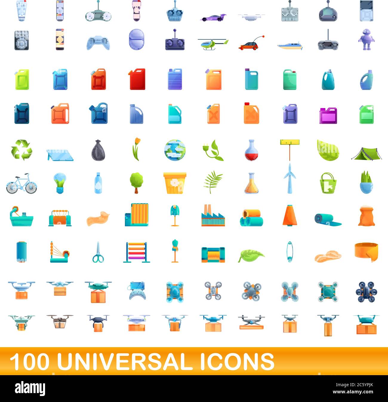 100 universal icons set. Cartoon illustration of 100 universal icons ...