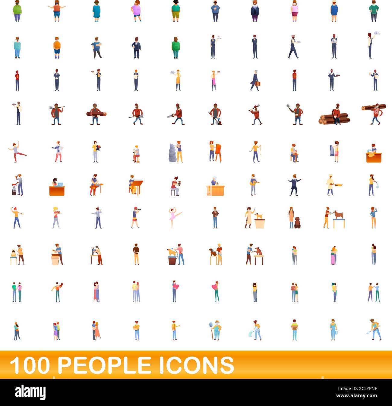 100 people icons set. Cartoon illustration of 100 people icons vector set isolated on white background Stock Vector