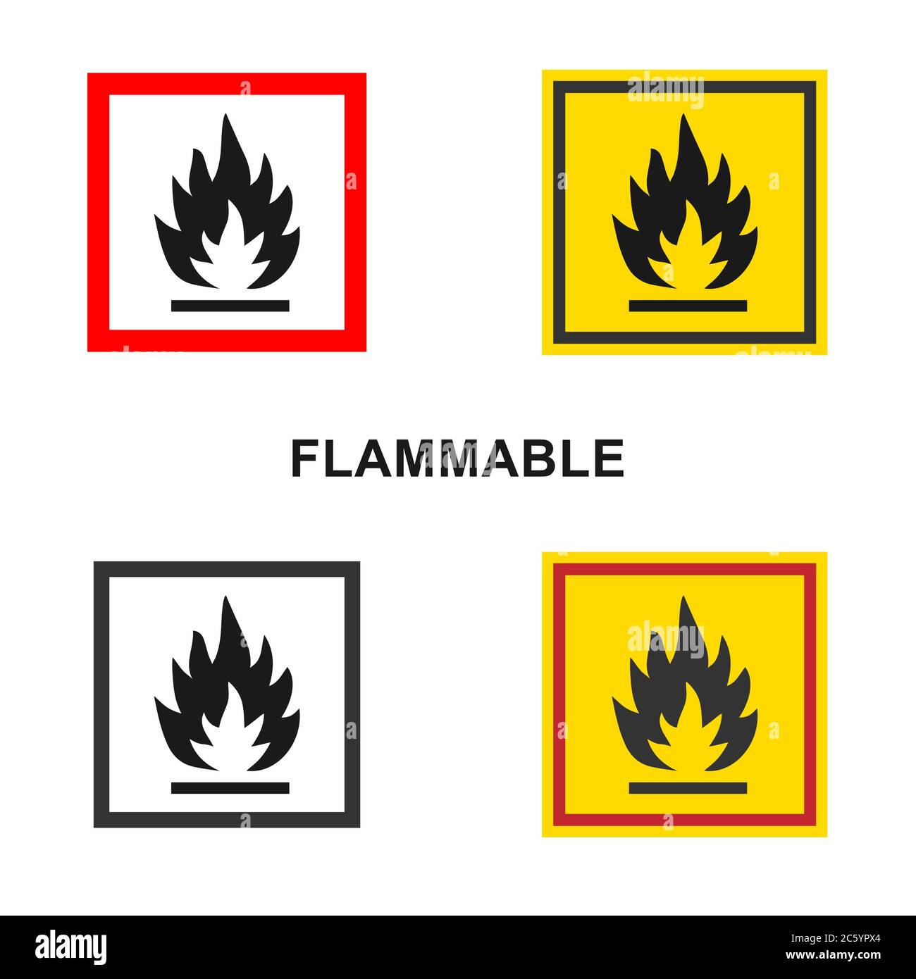 Flammable packaging icon. Flame fire logo symbol. Warning danger sign. Vector illustration image. Isolated on white background. Stock Vector