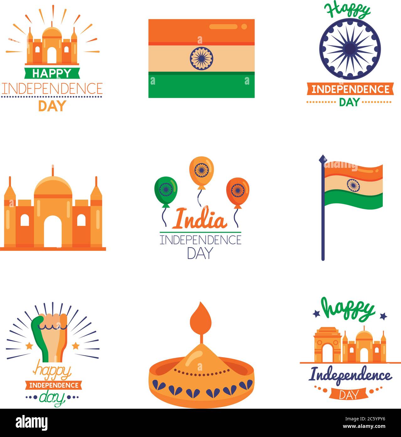 bundle of india independence day celebration icons Stock Vector Image ...