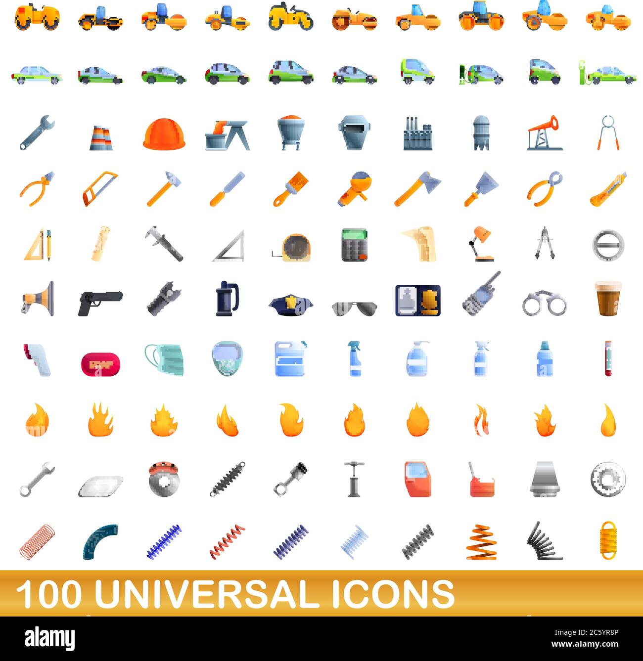 100 universal icons set. Cartoon illustration of 100 universal icons ...