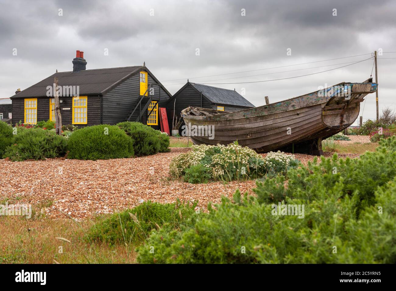 Prospect Cottage, Dungeness, Kent, England, UK: the one-time residence of  film-maker Derek Jarman, who created the famous shingle garden Stock Photo  - Alamy