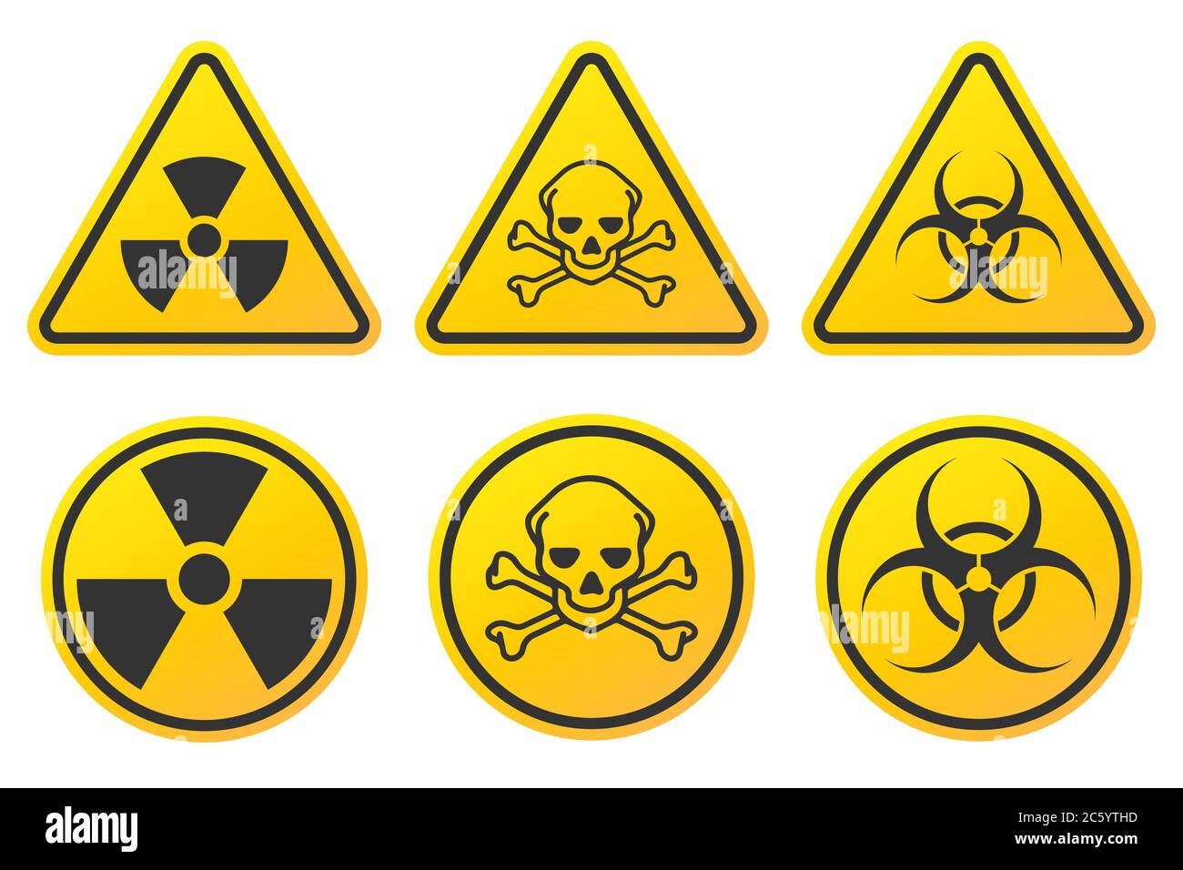 Set sign biohazard toxicity dangerous yellow signs