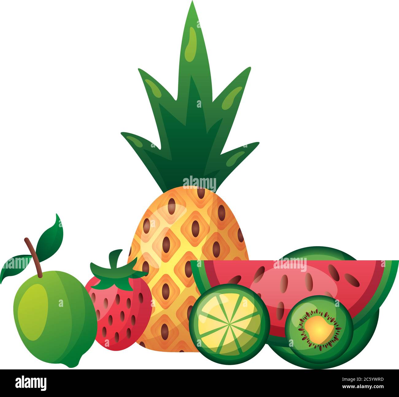 pineapple watermelon lemon strawberry and kiwi design, Fruit healthy ...