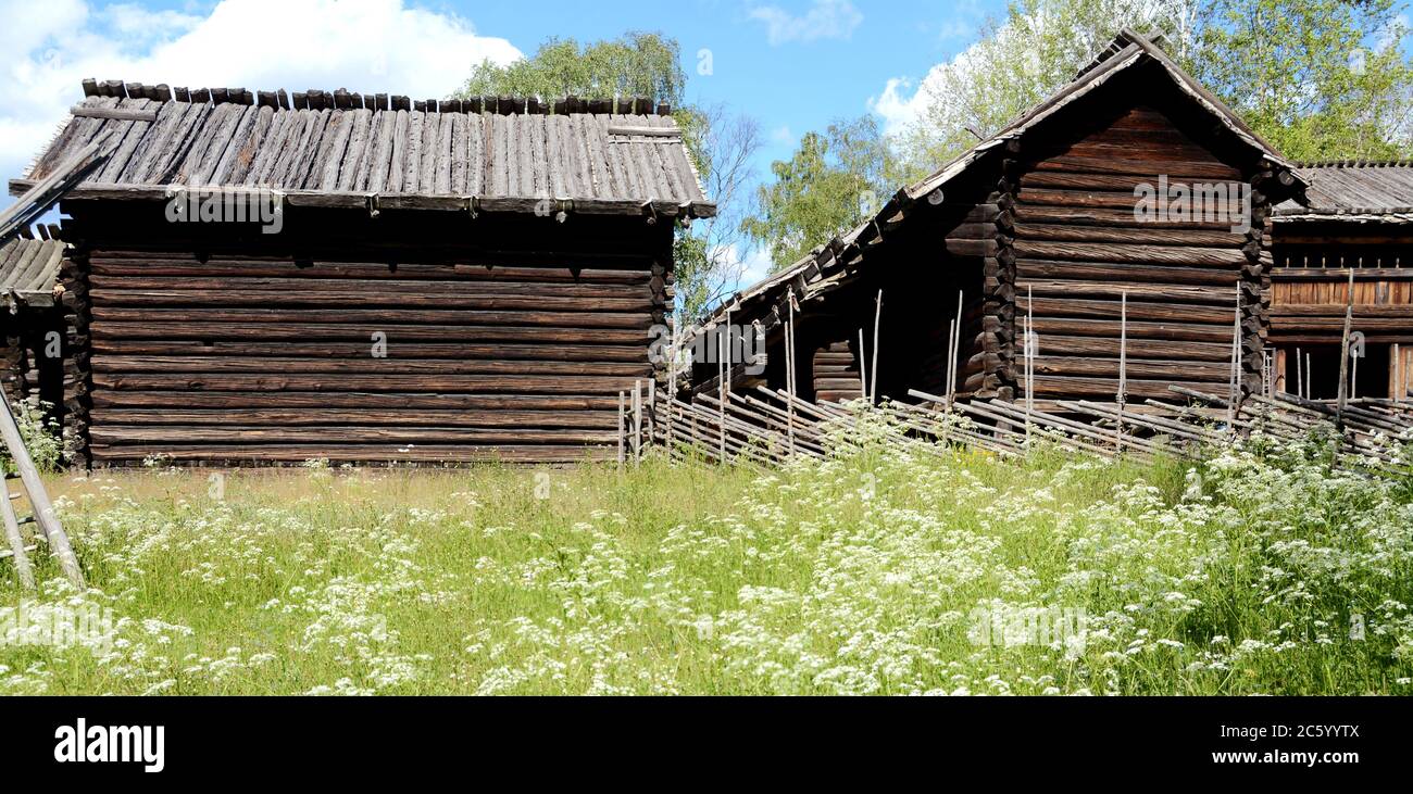Skansen is an open-air museum on the island of Djurgården in Stockholm. It was founded in 1891 by Artur Hazelius to rebuild country houses. Stock Photo