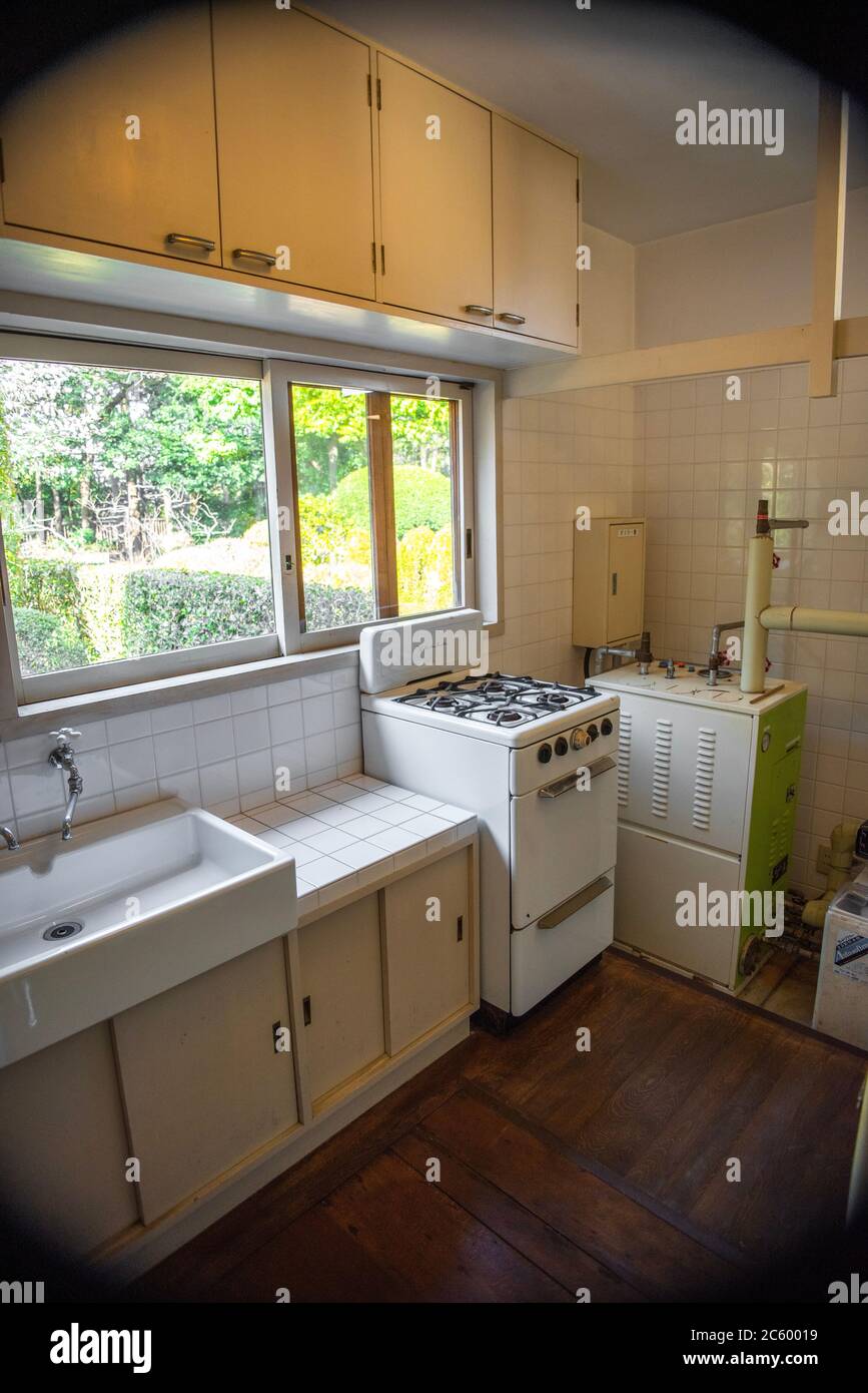 The figure of Kitchen in the Kunio Maekawa'house in the precinct of the Edo Tokyo Architecture Museum. Stock Photo